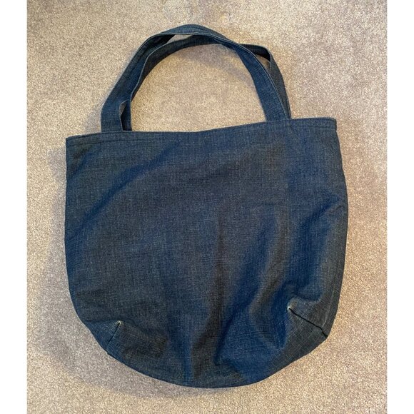 Handcrafted Blue Denim Tote Bag With Embroidered Lace Accent - Picture 2 of 8